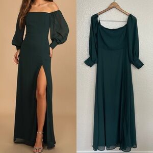 NWOT Feel the Romance Emerald Green Off-the-Shoulder Maxi Dress
